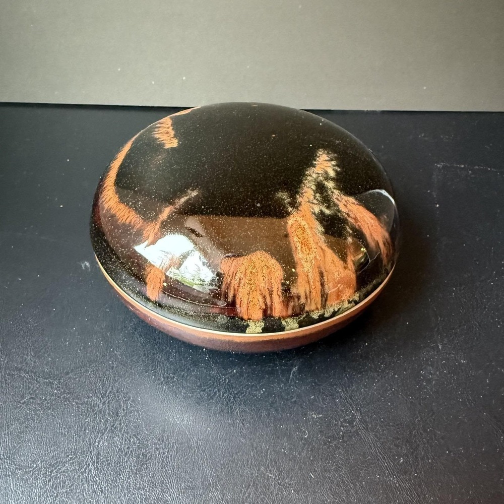 Vintage Japanese Studio Pottery Lidded Jar Fuku Mark Tenmoku Glaze MCM Tea Caddy